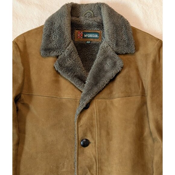 McGreggor Jacket Vintage 70s Brown Sueded Shearling Fur Button Overcoat Men's 42 - Picture 2 of 11